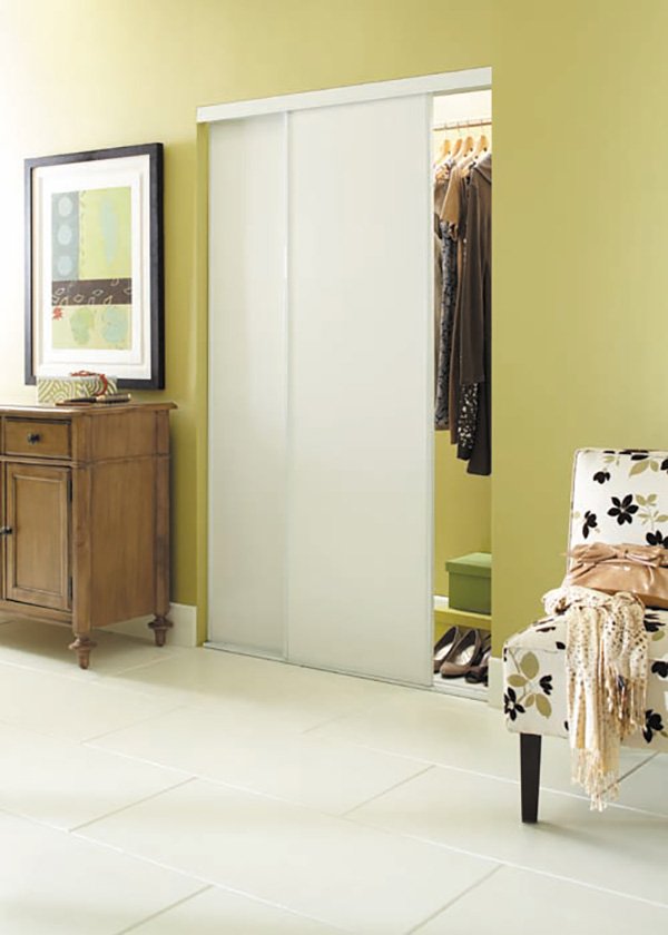 white woodgrain bypass door set